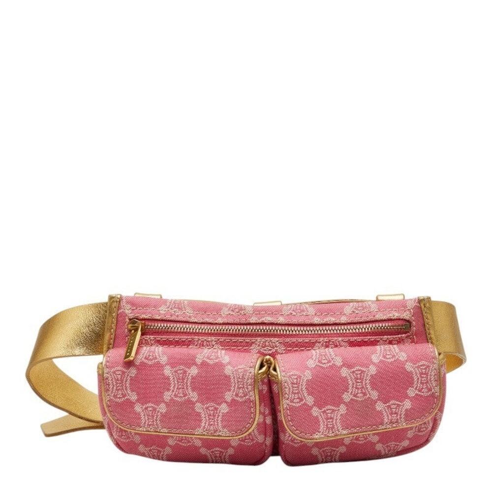 Celine Triomphe Body Bag Denim Leather Belt Bag Pink